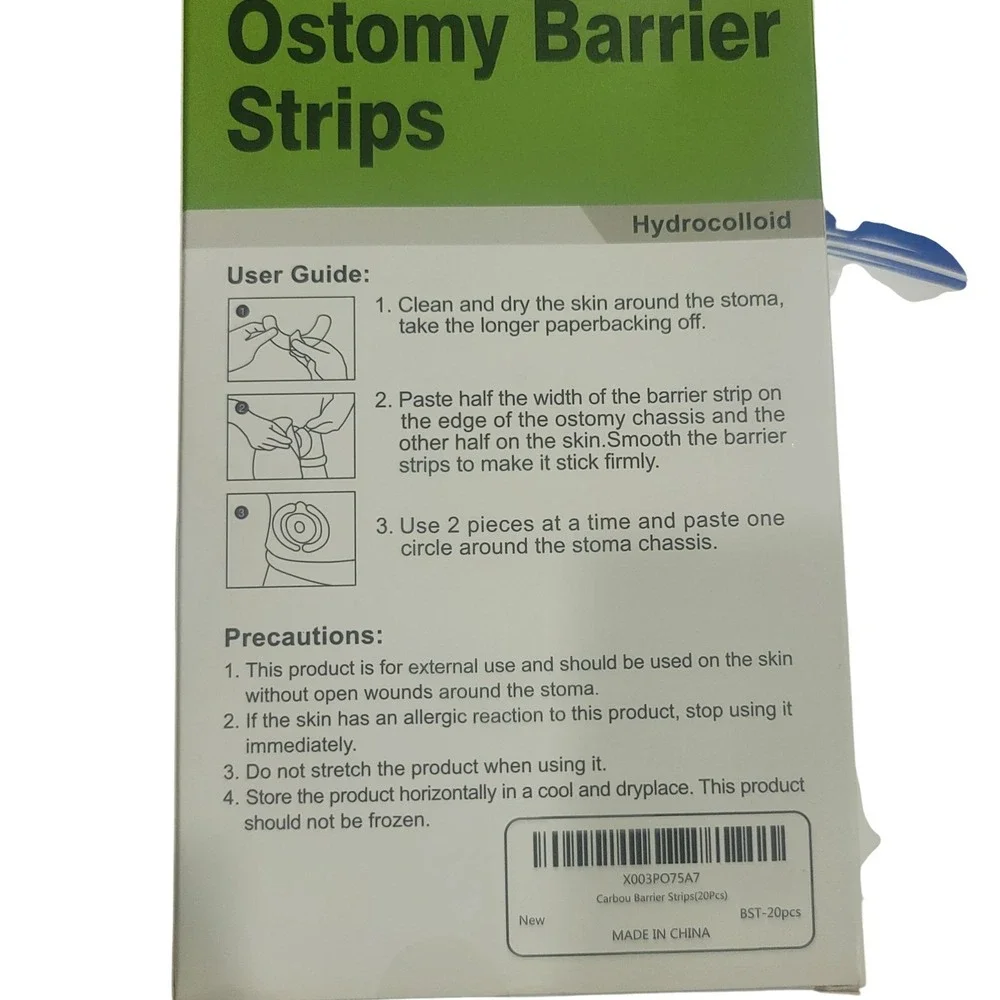 Carbou Ostomy Barrier Strips 20 Ct Hydrocolloid Waterproof Stoma Care BST-20pcs